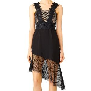 UNITEDWOOD Black Asymmetrical Lace Cocktail Sheer Dress Size 4